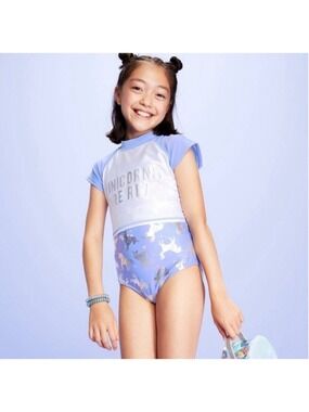 Girls Unicorn swimsuit swim set crop top rash guard Cat & Jack